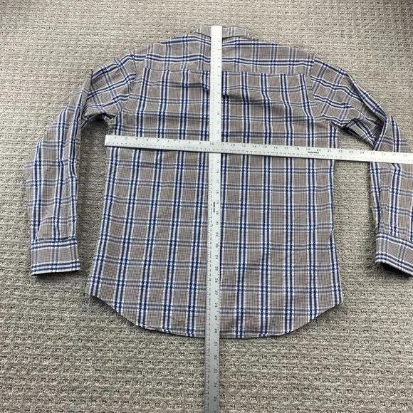 BUGATCHI UOMO Shirt Men Medium M Brown Blue Checkered Button Up Long Sleeve Polo - Picture 6 of 8